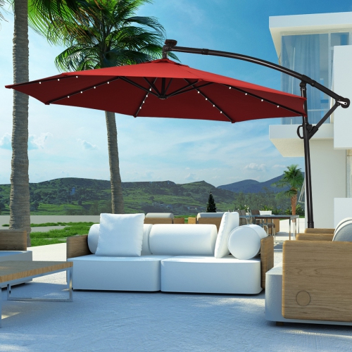 Image 1 of 8.. Costway 10FT Patio Offset Umbrella Solar LED 360degrees Rotation