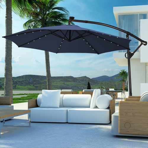 Image 1 of 10.. Costway 10FT Patio Offset Umbrella Solar LED 360degrees Rotation