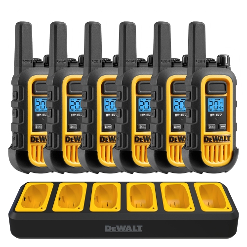 Image 1 of 12.. 6 DeWalt DXFRS300 Work Site Walkie Talkies - 1 Watt, Heavy Duty Two-Way Radio Set with VOX | Waterproof, 22 Channels, Long Range & Rechargeable - 6