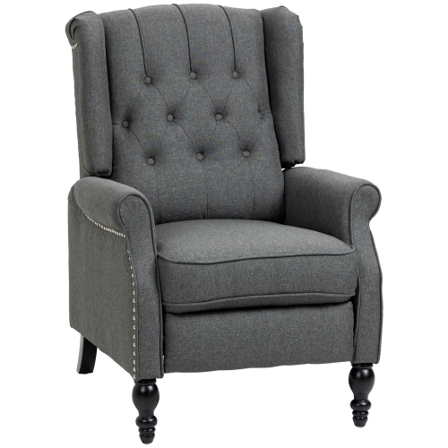 Image 1 de 9.. HOMCOM Canapé inclinable manuel, fauteuil inclinable en tissu avec dossier capitonné, garniture de tête de clou, accoudoir, gris foncé