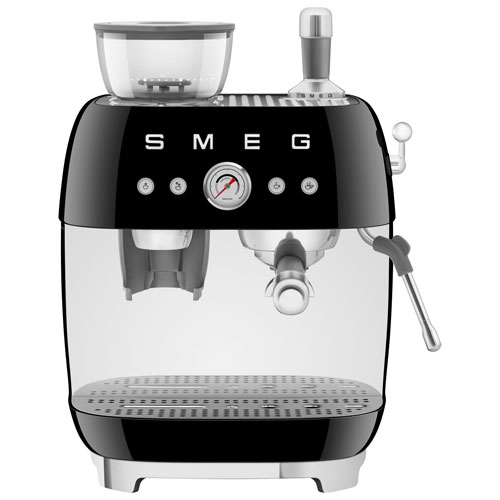 Image 1 of 8.. Smeg Manual Espresso Coffee Machine with Frother & Coffee Grinder - Black