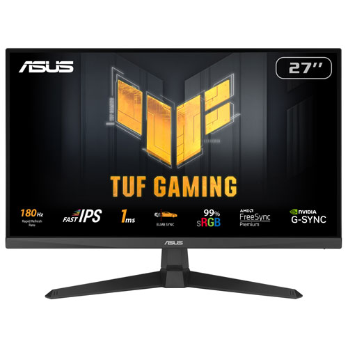 Image 1 de 19.. Moniteur de jeu G-Sync FreeSync DEL IPS HD intégrale 180 Hz de 27 po TUF d'ASUS avec temps de réponse de 1 ms gris à gris