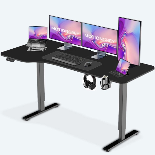 Image 1 of 9.. MotionGrey Ergo2 - Adjustable Left L-Shaped Electric Standing Desk with Memory Settings - 63" x 24" Black Top Black Frame - Ergonomic Desk for Home
