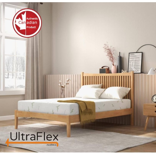 Image 1 de 10.. Matelas Ultraflex EasySleep, réversible infusé de gel mi-ferme fabriqué au Canada, soulagement de la pression, housse en bambou, mousse certifiée