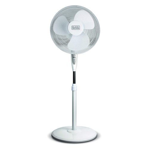 Image 1 de 7.. Ventilateur sur pied BLACK+Decker de 16 po avec télécommande, ventilateur sur pied à 3 vitesses, blanc