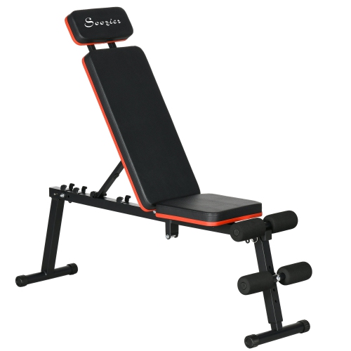 Image 1 of 9.. Soozier Foldable Workout Bench, Adjustable Weight Bench with Multi-Angle Backrest and Extended Head Protection for Home Gym Strength Training