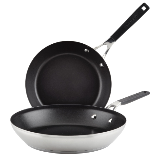 Image 1 of 7.. KitchenAid Stainless Steel Nonstick Frying Pan Set, 2-Piece, Brushed Stainless Steel