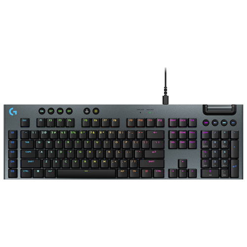 Image 1 de 16.. Clavier de jeu pleine grandeur avec fil rétroéclairé à commutateurs mécaniques linéaires GL G915 X de Logitech - Noir