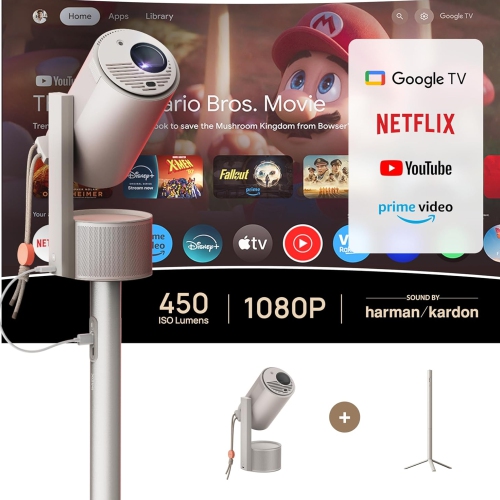 Image 1 of 11.. XGIMI MoGo 3 Pro Home Projector + PowerBase Stand Bundle, Home Theatre Setup, Portable for Outdoor Movies, 4k Support, Smart Mini Projector,