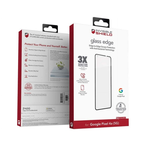 Image 1 of 1.. Zagg Invisible Shield Glass Edge with Anti-Microbial - Google Pixel 4a