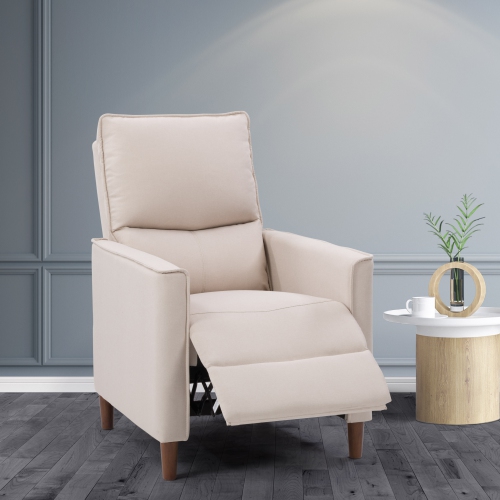 Image 1 de 10.. Fauteuil inclinable manuel rembourré de Corliving, fauteuil inclinable moderne pour petits espaces, salon, chambre à coucher, beige
