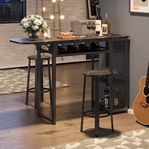 Image 1 de 8.. Ensemble avec table de bar style pub Bestier, tablettes ajustables et porte-gobelet pour bouteilles de vin