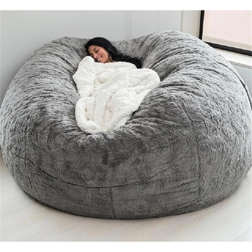 Image 1 of 5.. Soft & Fluffy Faux Fur Bean Bag Chair Cover - 6ft, No Fill Included, Machine Washable(No Filler)
