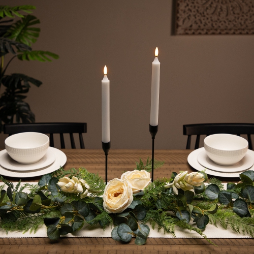 Image 1 of 6.. LED Flickering Flameless Taper Church-Top Christmas Candles - 9.75" - White - Set of 2