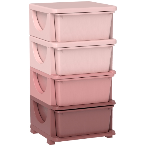 Image 1 of 9.. Qaba Kids Toy Storage Organizer with 4 Plastic Bins, 4 Tier Drawer Chest Utility for Kids Bedroom Nursery Kindergarten Living Room for Boys Girls